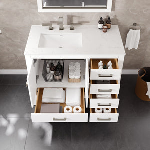 London 42 in. White Single Sink Bath Vanity with Carrara Quartz Top and Undermount Porcelain Sink