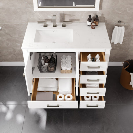 London 42 in. White Single Sink Bath Vanity with Carrara Quartz Top and Undermount Porcelain Sink