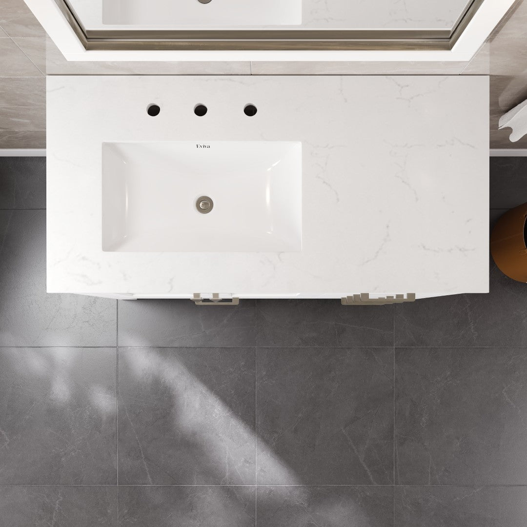 London 42 in. White Single Sink Bath Vanity with Carrara Quartz Top and Undermount Porcelain Sink