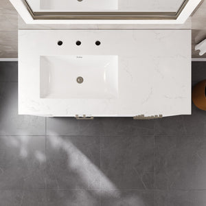 London 42 in. White Single Sink Bath Vanity with Carrara Quartz Top and Undermount Porcelain Sink
