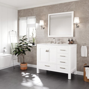 London 42 in. White Single Sink Bath Vanity with Carrara Quartz Top and Undermount Porcelain Sink