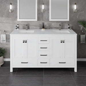 London 60 in. White Double Sink  Bath Vanity with Carrara Quartz Top and Undermount Porcelain Sinks