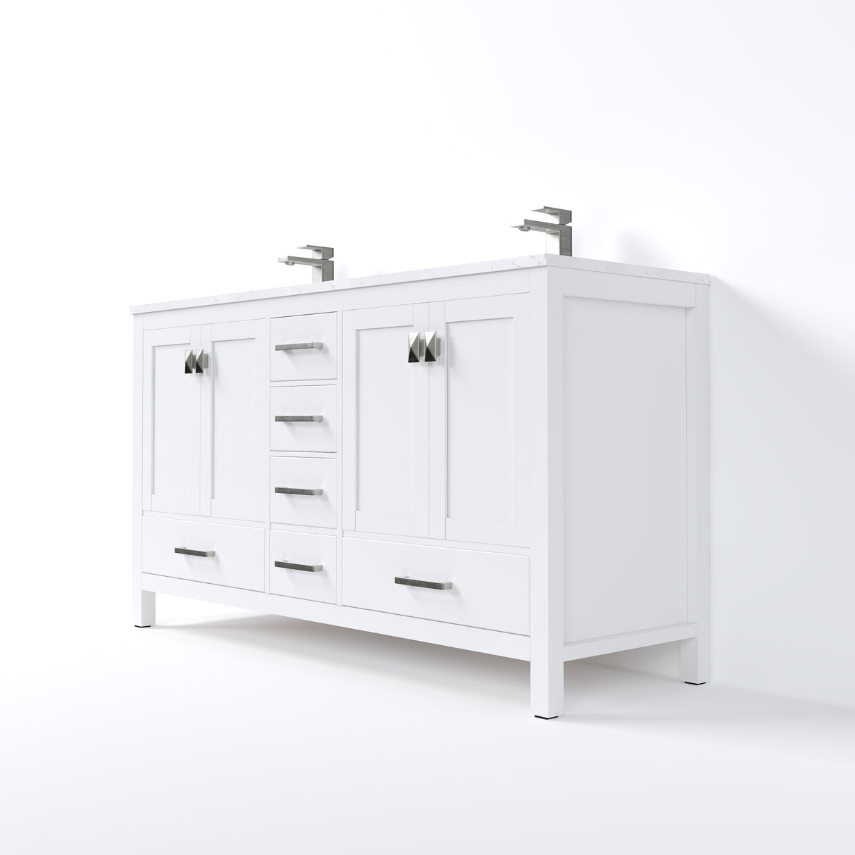 London 60 in. White Double Sink  Bath Vanity with Carrara Quartz Top and Undermount Porcelain Sinks