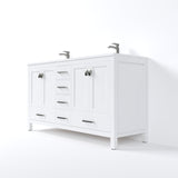 London 60 in. White Double Sink  Bath Vanity with Carrara Quartz Top and Undermount Porcelain Sinks