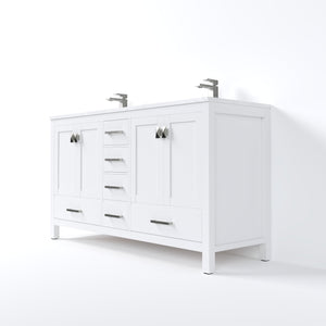 London 60 in. White Double Sink  Bath Vanity with Carrara Quartz Top and Undermount Porcelain Sinks