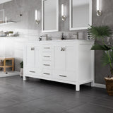 London 60 in. White Double Sink  Bath Vanity with Carrara Quartz Top and Undermount Porcelain Sinks