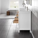 London 60 in. White Double Sink  Bath Vanity with Carrara Quartz Top and Undermount Porcelain Sinks