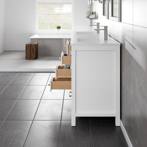 London 60 in. White Double Sink  Bath Vanity with Carrara Quartz Top and Undermount Porcelain Sinks
