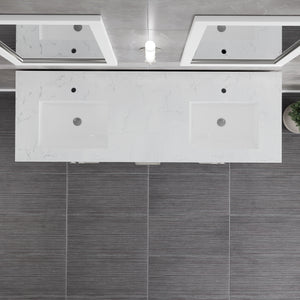 London 60 in. White Double Sink  Bath Vanity with Carrara Quartz Top and Undermount Porcelain Sinks