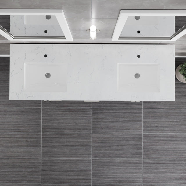 London 60 in. White Double Sink  Bath Vanity with Carrara Quartz Top and Undermount Porcelain Sinks