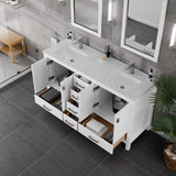 London 60 in. White Double Sink  Bath Vanity with Carrara Quartz Top and Undermount Porcelain Sinks