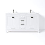 London 60 in. White Double Sink  Bath Vanity with Carrara Quartz Top and Undermount Porcelain Sinks