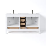London 60 in. White Double Sink  Bath Vanity with Carrara Quartz Top and Undermount Porcelain Sinks