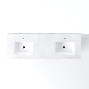 London 60 in. White Double Sink  Bath Vanity with Carrara Quartz Top and Undermount Porcelain Sinks