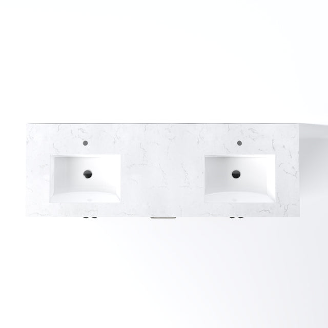 London 60 in. White Double Sink  Bath Vanity with Carrara Quartz Top and Undermount Porcelain Sinks