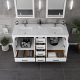 London 60 in. White Double Sink  Bath Vanity with Carrara Quartz Top and Undermount Porcelain Sinks