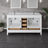 London 60 in. White Double Sink  Bath Vanity with Carrara Quartz Top and Undermount Porcelain Sinks