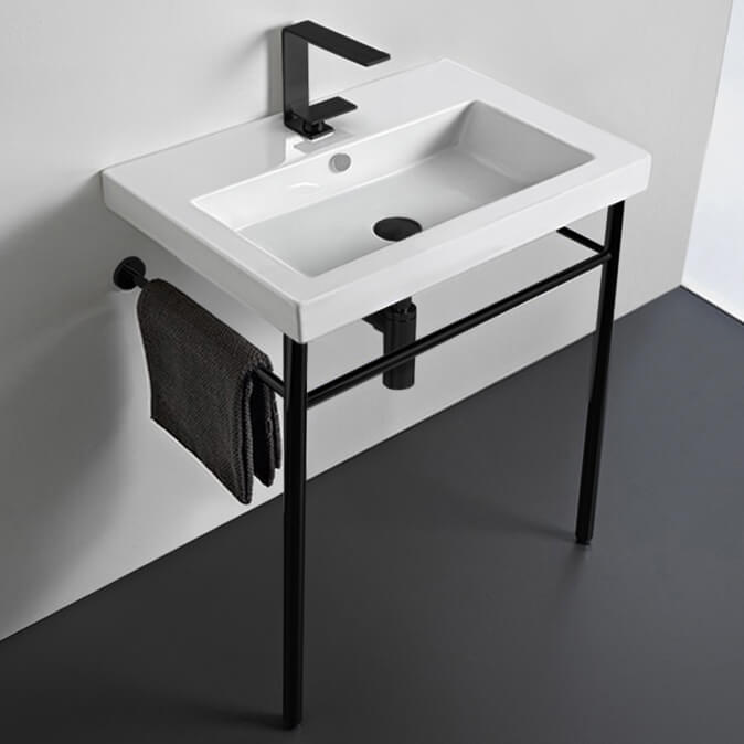 Ceramic Console Sink and Matte Black Stand, 24"