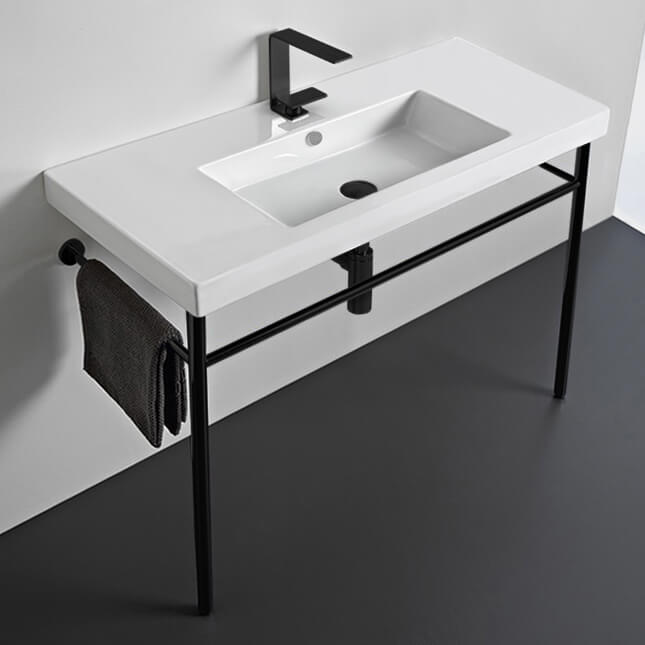 Ceramic Console Sink and Matte Black Stand, 40"