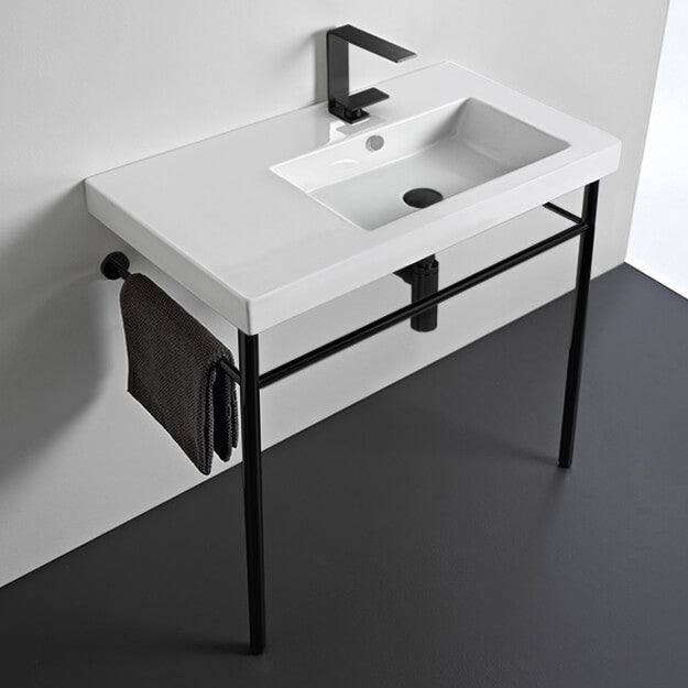 Ceramic Console Sink and Matte Black Stand, 32"