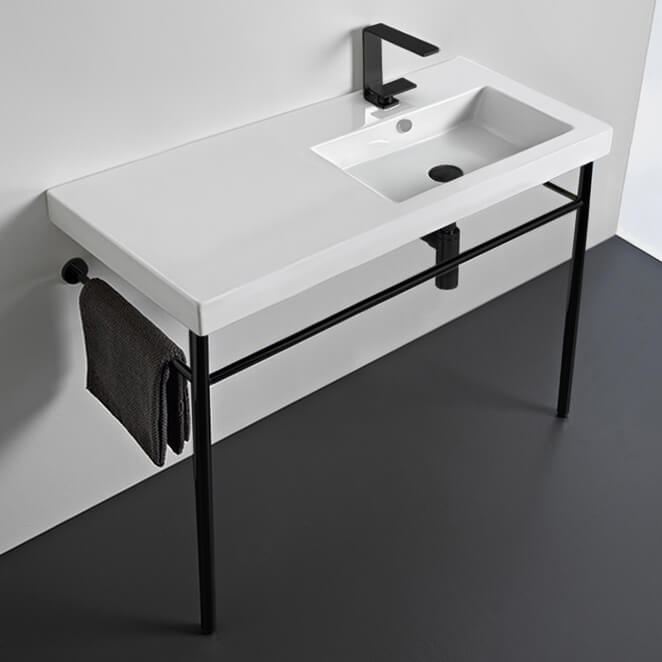 Ceramic Console Sink and Matte Black Stand, 40"