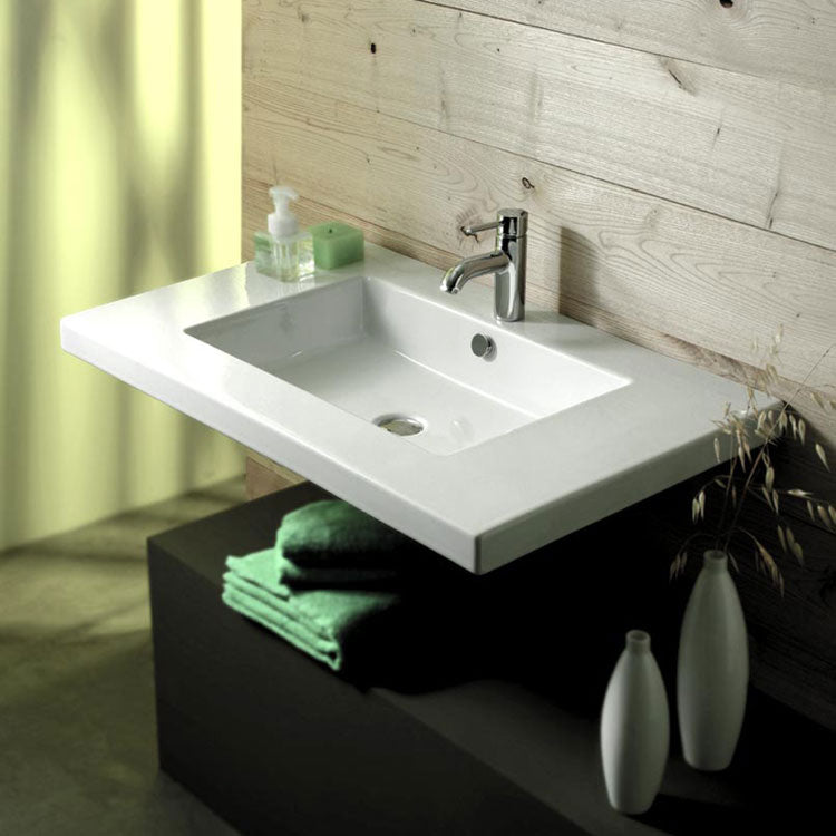 Rectangular White Ceramic Wall Mounted or Drop In Sink