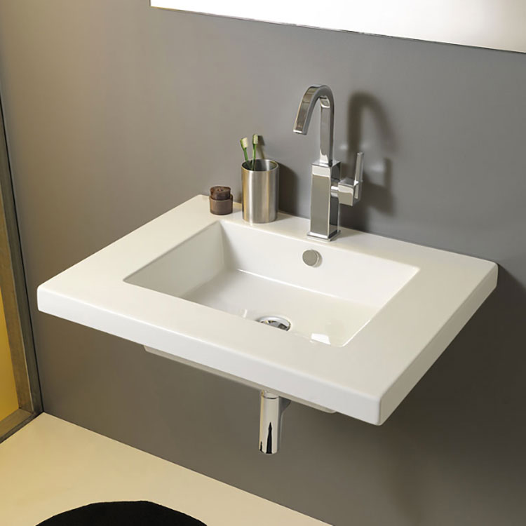 Rectangular White Ceramic Wall Mounted or Drop In Sink