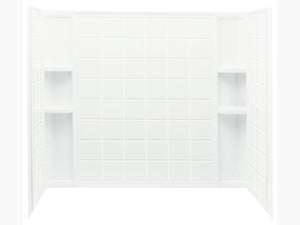 STERLING 71124100-0 Ensemble Tile 33-1/4-Inch x 60-Inch x 55-1/4-Inch Direct-to-Stud Tub and Shower Wall Set in White, 3-Piece By KOHLER