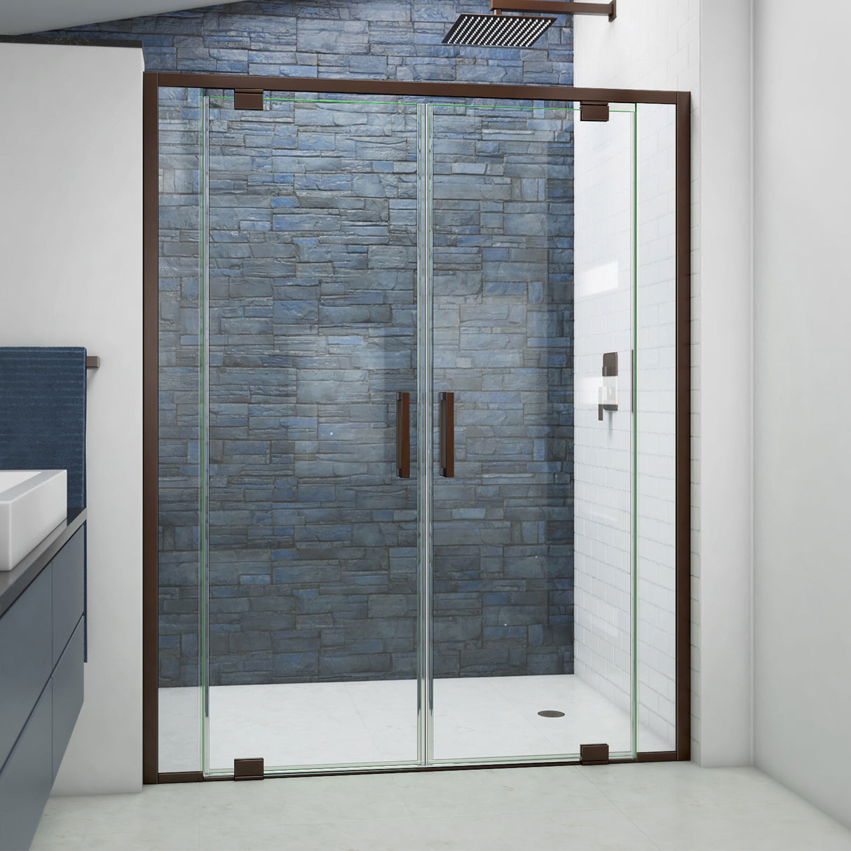 DreamLine Terrace 58 in. W x 72 in. H Semi-Frameless Pivot Shower Door in Oil Rubbed Bronze
