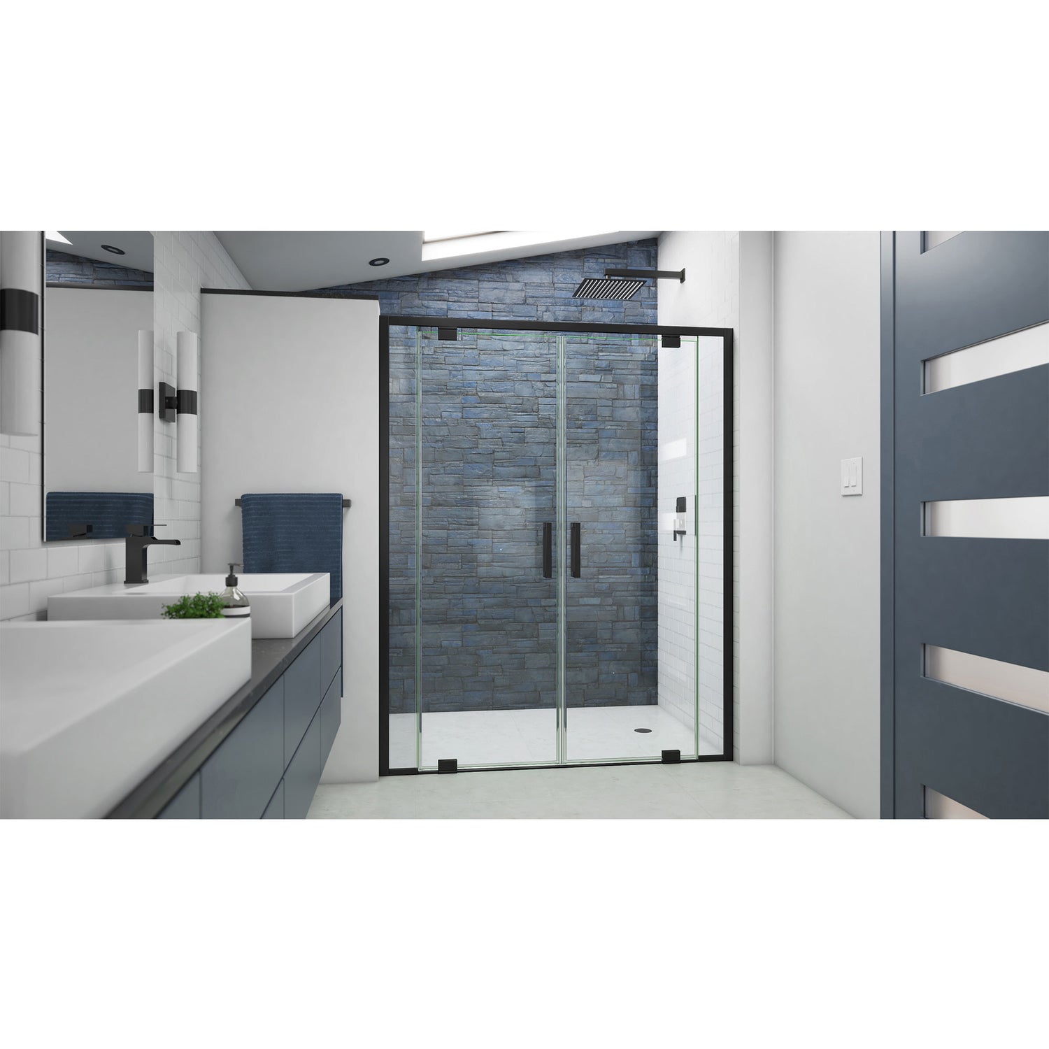 DreamLine Terrace 58 in. W x 72 in. H Semi-Frameless Pivot Shower Door in Satin Black