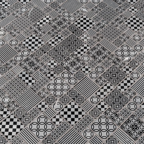Tetris nero encaustic 11.81X11.81 honed marble mesh mounted mosaic tile SMOT-TETNERO-10MM product shot multiple tiles angle view