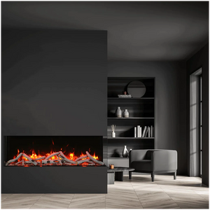 Amantii 50-TRV-SLIM Trv View Slim Smart Electric - 50" Indoor / Outdoor WiFi Enabled 3 Sided Fireplace Featuring a depth of 10 5/8", MultiFunction Remote Control, Multi Speed Flame Motor, and a 10 piece Birch Log Set