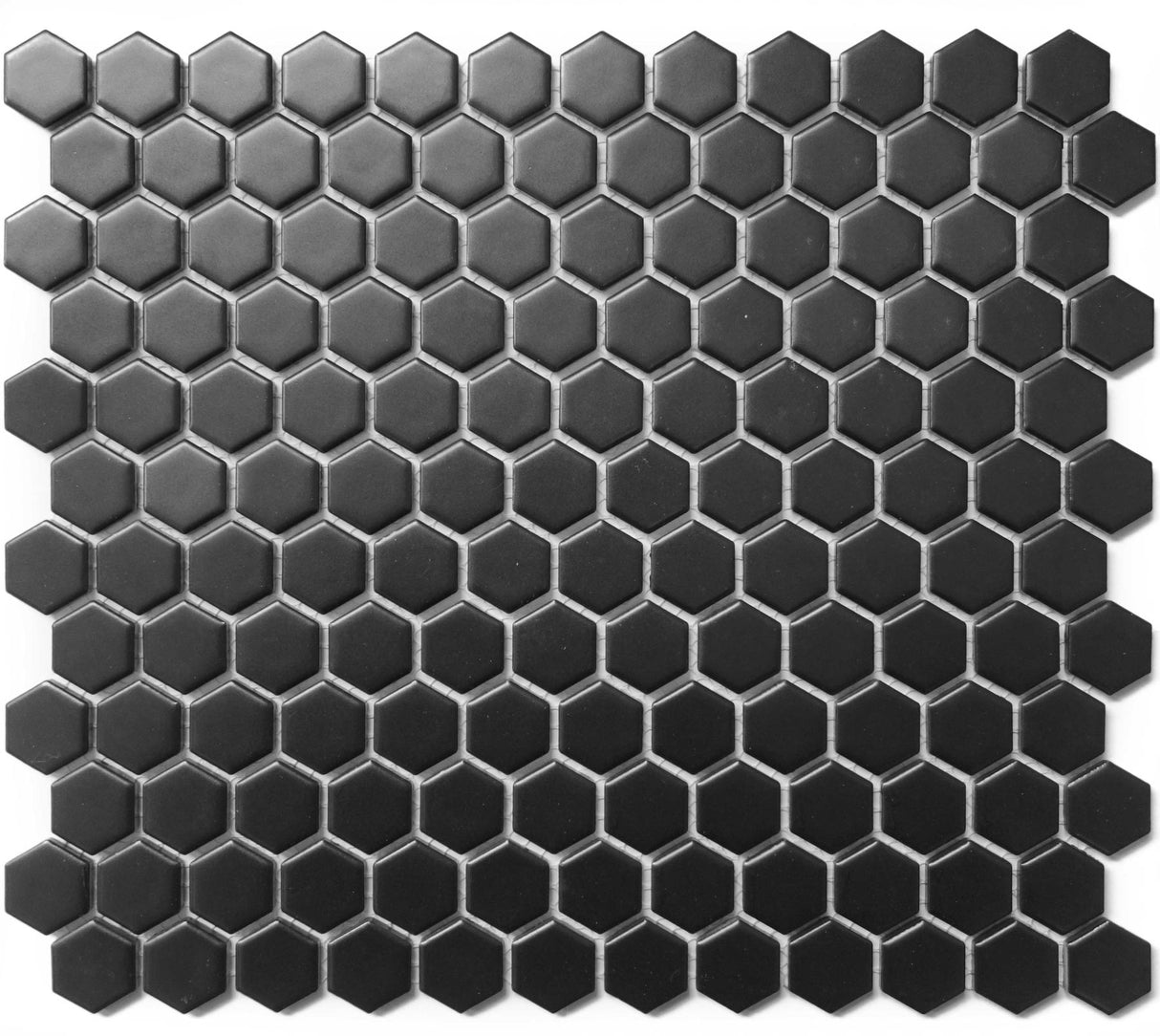 Roca Tile Usa Inc United States Ceramic Tile Cc Mosaics Ii 1 Inch Matte Black Hexagon Porcelain Mosaics. Ufcc114-12Mt 1 Sheet = .84 Sq. Ft.