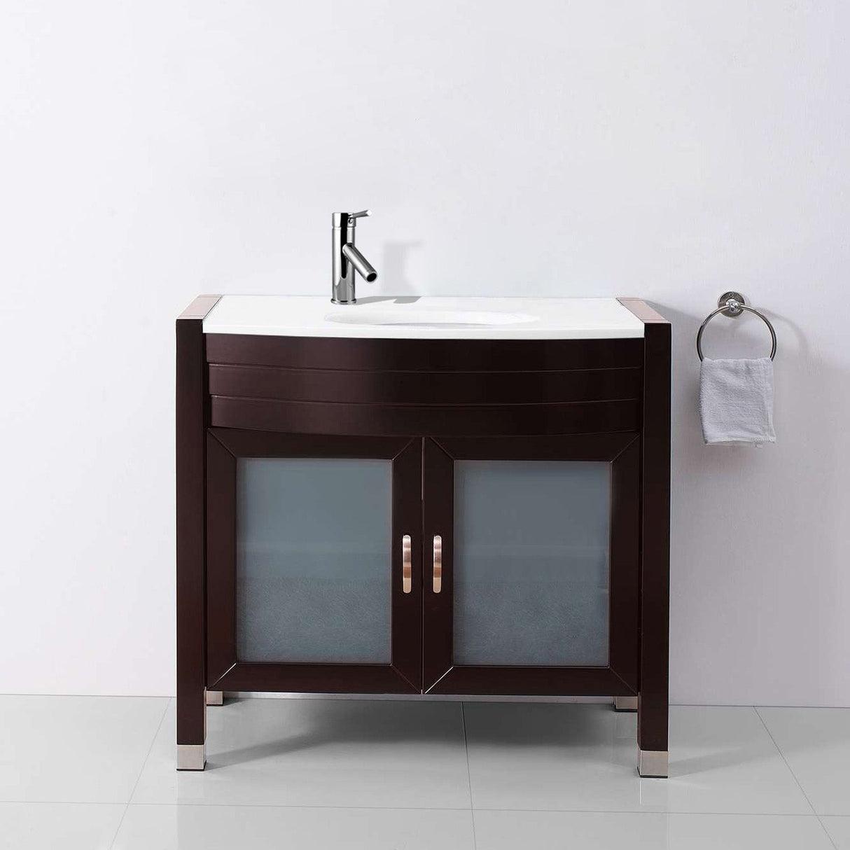 Virtu USA Ava 36" Single Bath Vanity with White Engineered Stone Top and Round Sink with Matching Mirror