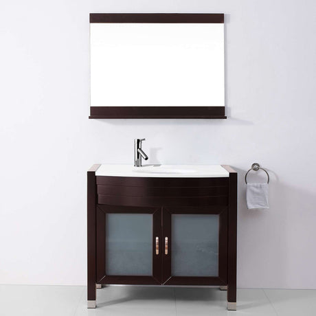 Virtu USA Ava 36" Single Bath Vanity with White Engineered Stone Top and Round Sink with Matching Mirror