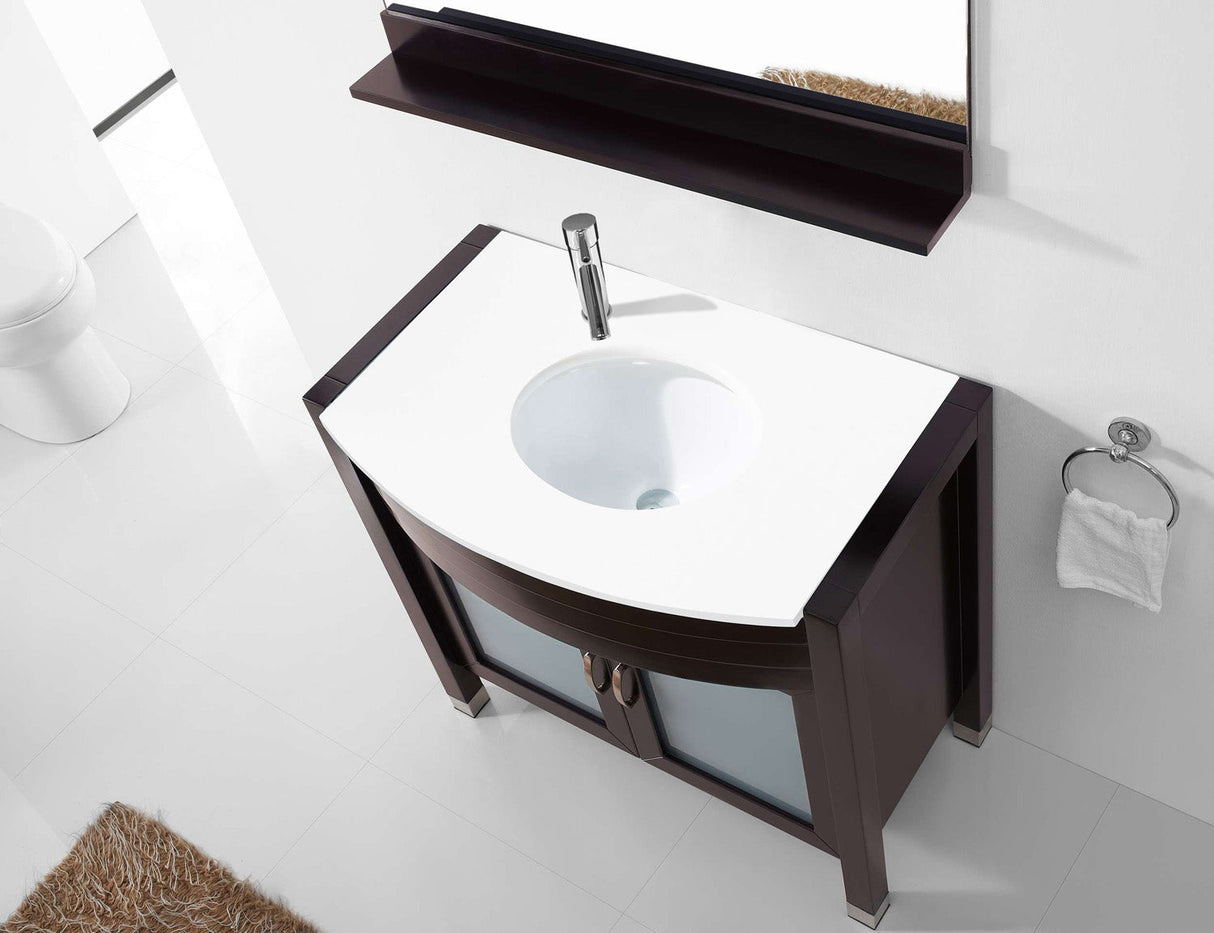 Virtu USA Ava 36" Single Bath Vanity with White Engineered Stone Top and Round Sink with Matching Mirror