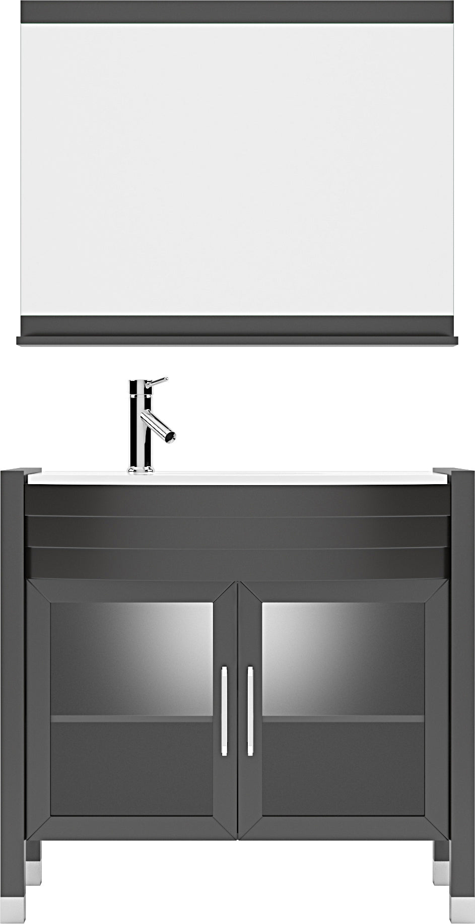 Virtu USA Ava 36" Single Bath Vanity with White Engineered Stone Top and Round Sink with Polished Chrome Faucet and Mirror - Luxe Bathroom Vanities