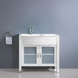 Virtu USA Ava 36" Single Bath Vanity with White Engineered Stone Top and Round Sink with Matching Mirror