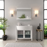 Virtu USA Ava 36" Single Bath Vanity with White Engineered Stone Top and Round Sink with Matching Mirror