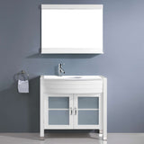 Virtu USA Ava 36" Single Bath Vanity with White Engineered Stone Top and Round Sink with Matching Mirror