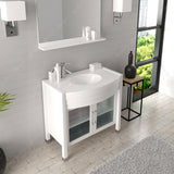 Virtu USA Ava 36" Single Bath Vanity with White Engineered Stone Top and Round Sink with Matching Mirror