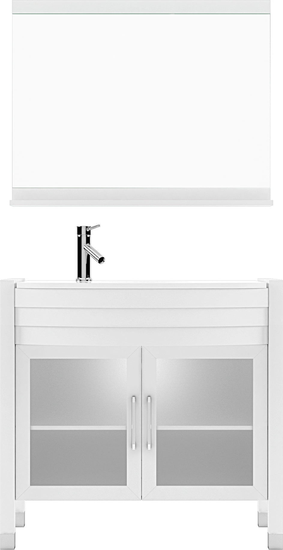 Virtu USA Ava 36" Single Bath Vanity with White Engineered Stone Top and Round Sink with Polished Chrome Faucet and Mirror - Luxe Bathroom Vanities