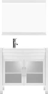 Virtu USA Ava 36" Single Bath Vanity with White Engineered Stone Top and Round Sink with Polished Chrome Faucet and Mirror - Luxe Bathroom Vanities