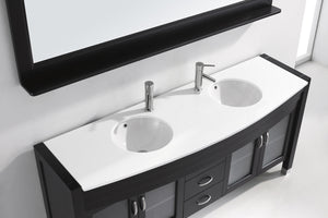 Virtu USA Ava 71" Double Bath Vanity with White Engineered Stone Top and Round Sinks with Brushed Nickel Faucets with Matching Mirror