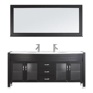 Virtu USA Ava 71" Double Bath Vanity with White Engineered Stone Top and Round Sink with Brushed Nickel Faucet and Mirror - Luxe Bathroom Vanities Luxury Bathroom Fixtures Bathroom Furniture