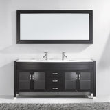 Virtu USA Ava 71" Double Bath Vanity with White Engineered Stone Top and Round Sinks with Matching Mirror