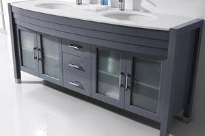 Virtu USA Ava 71" Double Bath Vanity with White Engineered Stone Top and Round Sinks with Brushed Nickel Faucets with Matching Mirror