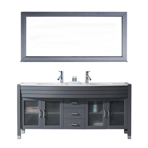 Virtu USA Ava 71" Double Bath Vanity with White Engineered Stone Top and Round Sink with Brushed Nickel Faucet and Mirror - Luxe Bathroom Vanities Luxury Bathroom Fixtures Bathroom Furniture