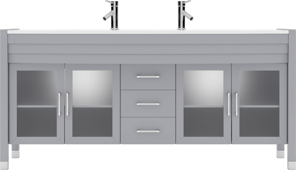 Virtu USA Ava 71" Double Bath Vanity with White Engineered Stone Top and Round Sinks with Matching Mirror