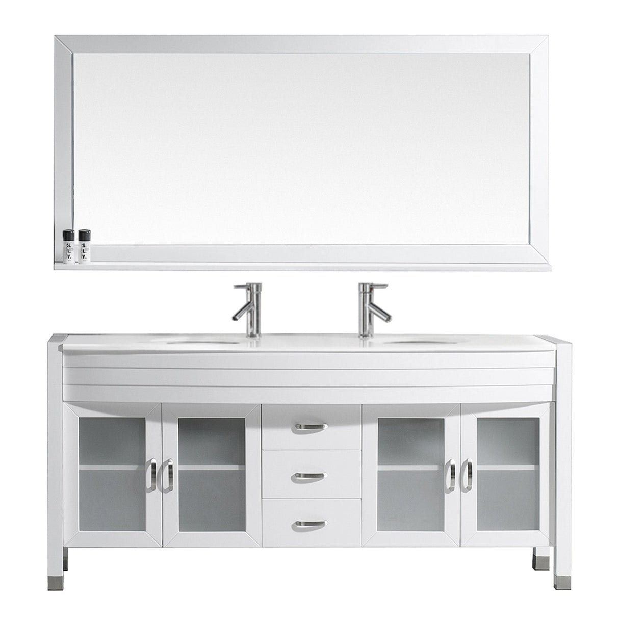 Virtu USA Ava 71" Double Bath Vanity with White Engineered Stone Top and Round Sink with Brushed Nickel Faucet and Mirror - Luxe Bathroom Vanities Luxury Bathroom Fixtures Bathroom Furniture